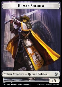 Human Soldier Token (W 1/1) // Elephant Token (G 3/3) - Commander: Phyrexia: All Will Be One: Extras (Token) [XONC-T 6/14]